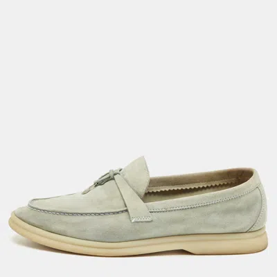 Pre-owned Loro Piana Pale Blue Nubuck Leather Summer Charms Walk Loafers Size 37