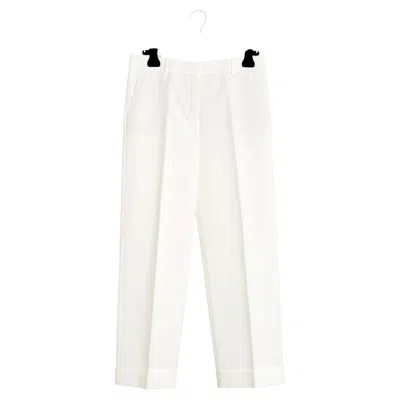 Pre-owned Loro Piana Pantalon Droit Blanc Fr40 Straight Leg White Cotton Pants Uk12 Us8 10