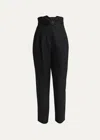 Loro Piana Jaeden Pleated Straight-leg Tux Wool Trousers With Belt In Black