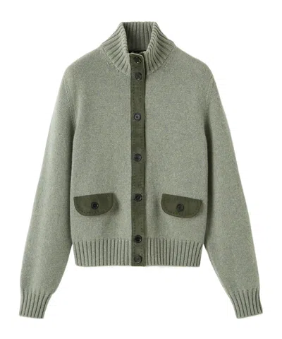 Loro Piana Parksville Suede-trimmed Cashmere Cardigan In Green