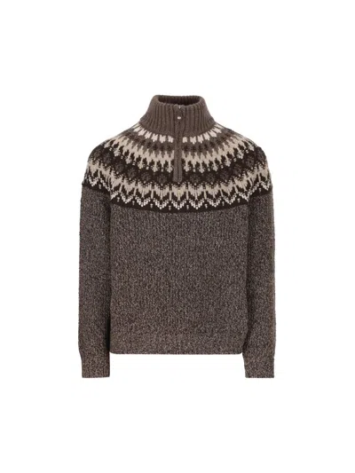 Loro Piana Alpe Pile Cashmere And Silk Half-zip Sweater In Brown