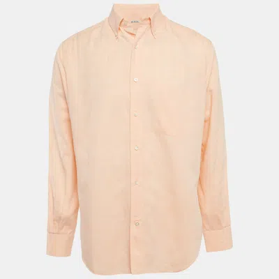 Pre-owned Loro Piana Peach Cotton & Linen Button Front Shirt L In Orange