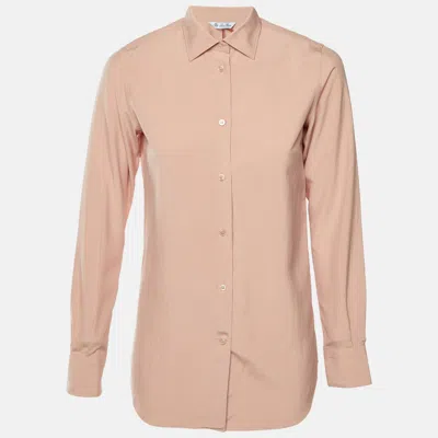 Pre-owned Loro Piana Peach Silk Poplin Kara Long Sleeve Shirt S In Pink