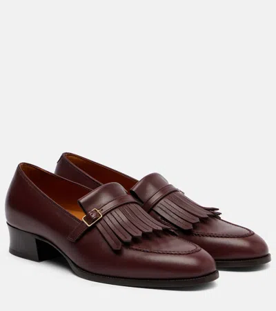 Loro Piana Pennan Fringed Leather Loafers In Burgundy