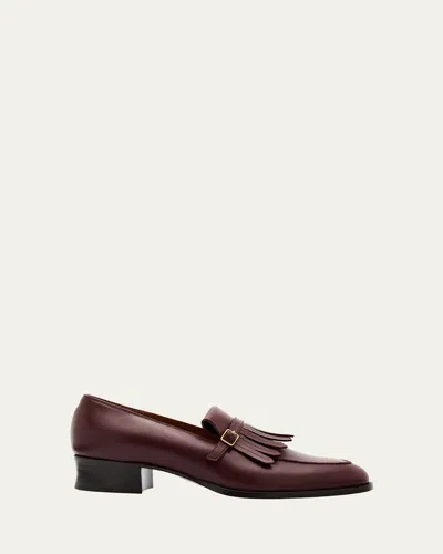 LORO PIANA PENNAN LEATHER FRINGE LOAFERS