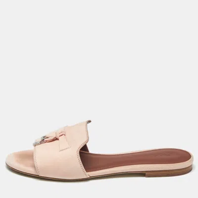 Pre-owned Loro Piana Pink Suede Summer Charms Flat Slides Size 37