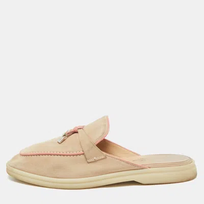 Pre-owned Loro Piana Pink/beige Suede Babouche Charms Walk Mules Size 39 In Sand