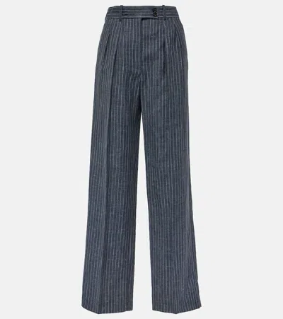 Loro Piana Pinstripe High-rise Straight Pants In Blue