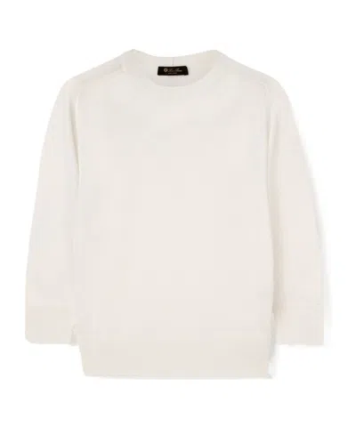 Loro Piana Piuma Round Neck Cashmere Sweater In White