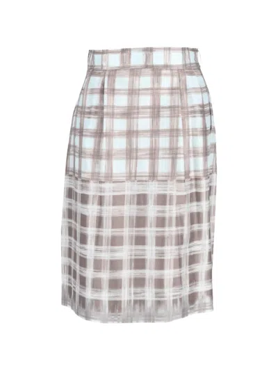 Pre-owned Loro Piana Plaid Midi Skirt In Neutral