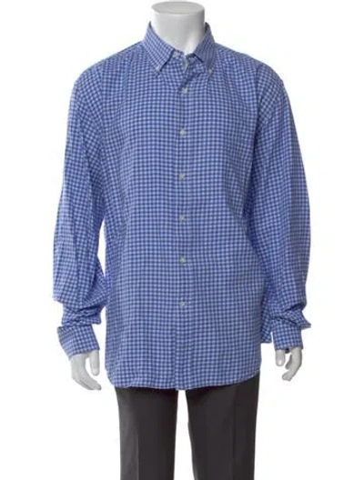 Pre-owned Loro Piana Plaid Print Long Sleeve Dress Shirt In Blue
