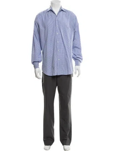 Pre-owned Loro Piana Plaid Print Long Sleeve Dress Shirt In Blue