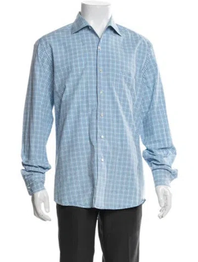 Pre-owned Loro Piana Plaid Print Long Sleeve Dress Shirt In Blue