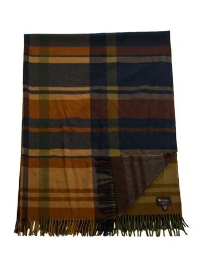 Pre-owned Loro Piana Plaid Royal College Cashmere Throw In Brown
