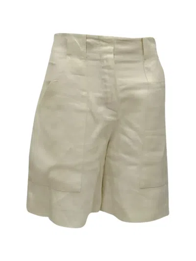 Pre-owned Loro Piana Pleated Satin-weave Shorts In Neutral
