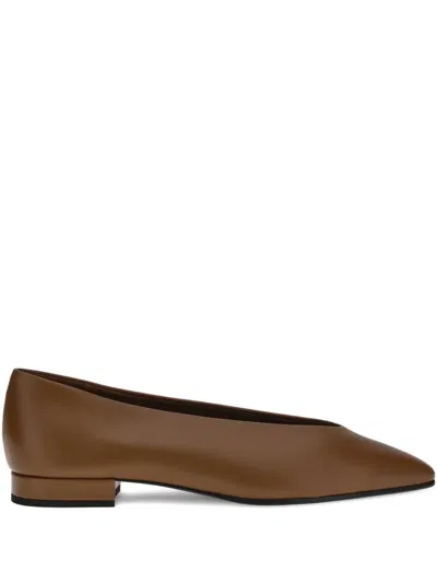 Loro Piana Rebecca Calfskin Ballerina Flats In Saddle Brown