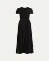 Loro Piana Poline Short-sleeve Silk Crepe Midi Dress In Black