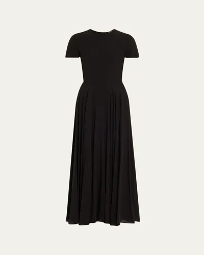 Loro Piana Poline Short-sleeve Silk Crepe Midi Dress In Black