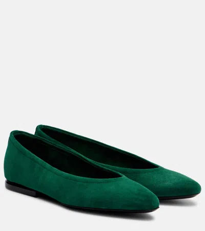 Loro Piana Primula Suede Ballet Flats In Green