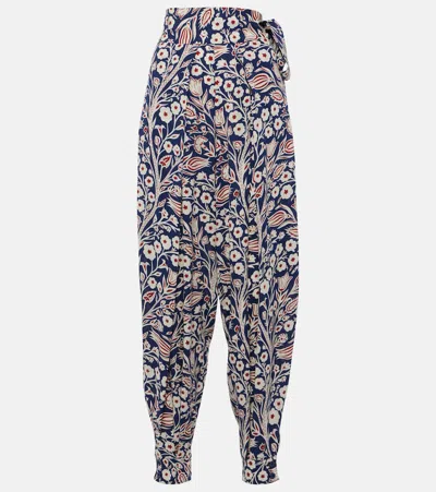 Loro Piana Printed Silk Wide-leg Pants In Manioc Root/kurume Blue/nougat