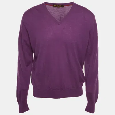 Pre-owned Loro Piana Purple Cashmere Knit V-neck Sweater Xl