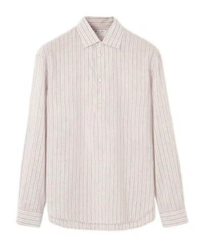 Loro Piana Men's Raffaele Cotton And Linen Stripe Sport Shirt In Neutral