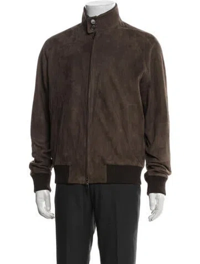 Pre-owned Loro Piana Rain System Leather Bomber Jacket In Brown