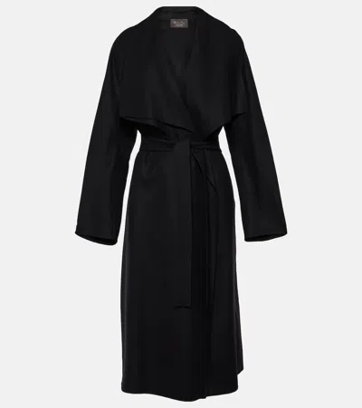 Loro Piana Wide Cashmere Extralight Belted Coat In 8000 Black
