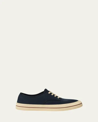 Loro Piana Raw Canvas Low-top Sneakers In Blue
