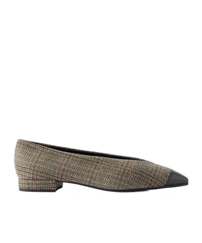 Loro Piana Rebecca Leather-trimmed Checked Tweed Ballet Flats In Gray