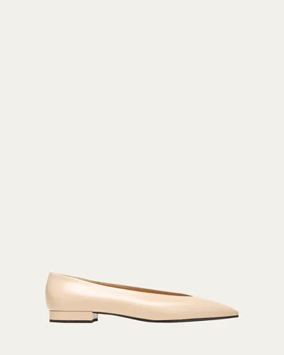 Loro Piana Rebecca Calfskin Ballerina Flats In Natural Light Camel