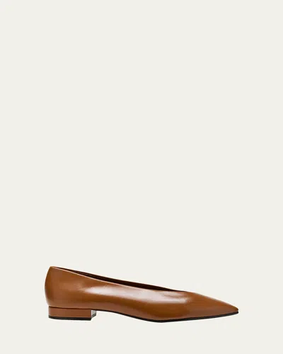 Loro Piana Rebecca Calfskin Ballerina Flats In Saddle Brown