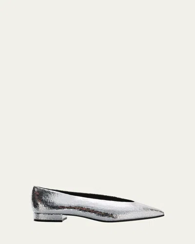 Loro Piana Rebecca Cracked Metallic Ballerina Flats In Silver Dust