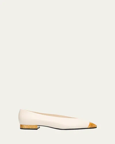 Loro Piana Rebecca Tipped Leather Ballerina Flats In Neutral