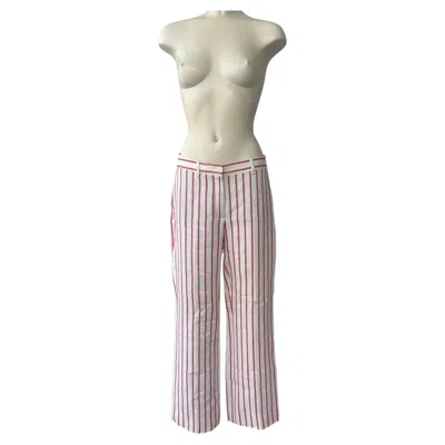 Pre-owned Loro Piana Red And Ivory Striped Linen Palazzo Pants, Made In Italy In White
