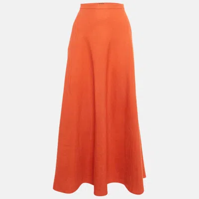 Pre-owned Loro Piana Red Linen Flared Midi Skirt M