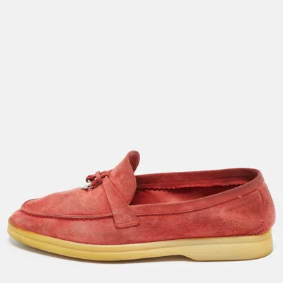 Pre-owned Loro Piana Red Suede Summer Charms Walk Loafers Size 37.5