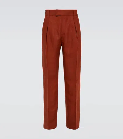 Loro Piana Reinga Linen Straight Trousers In Orange