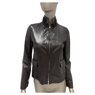 Pre-owned Loro Piana Reversible Black Leather Jacket It 40 With Gold Zip Details Sz.40