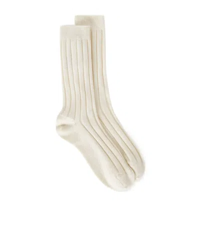 Loro Piana Rib Knitted Cashmere Socks In Titanium White