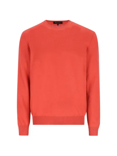 Loro Piana Ribbed Crew Neck Sweater In Orange