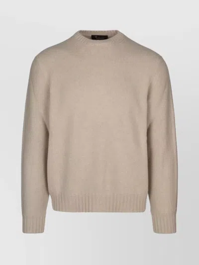 Loro Piana Ribbed Crew Neck Sweater With Long Sleeves In Brown