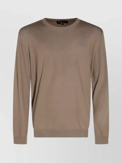 Loro Piana Ribbed Crewneck Sweater With Long Sleeves In Brown