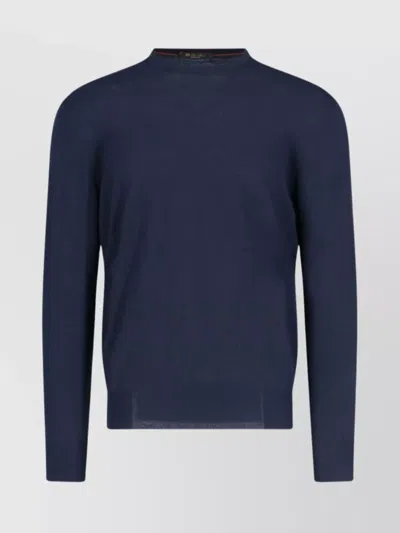 Loro Piana Ribbed Crewneck Sweater With Long Sleeves In Blue