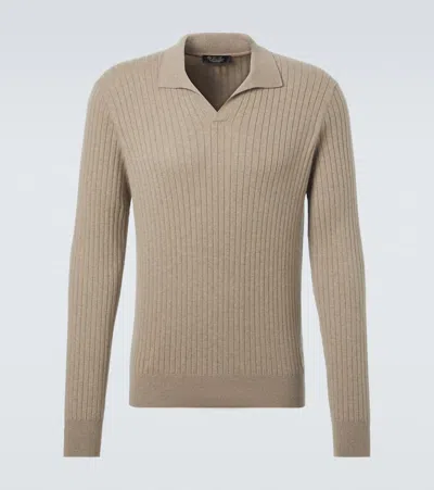Loro Piana Ribbed-knit Cashmere Polo Sweater In Neutral