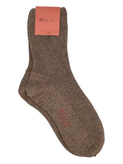 Loro Piana Ribbed-knit Cashmere Socks In Brown