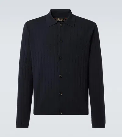 Loro Piana Ribbed-knit Wool Cardigan In Blue