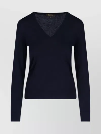 Loro Piana Ribbed Knitwear V-neckline In Blue
