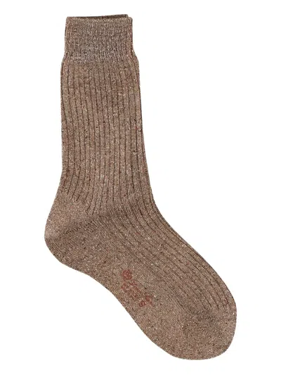 Loro Piana Ribbed Silk-blend Socks In Gold