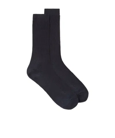 Loro Piana Ribbed Socks In Navy Blue